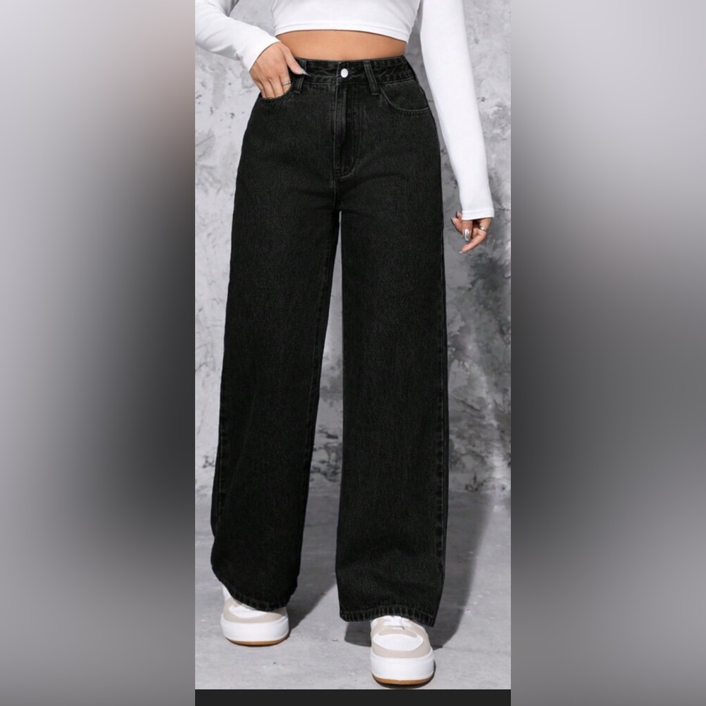 Women's Black Wide-Leg Jeans size 27 NWT These run small - Picture 3 of 4